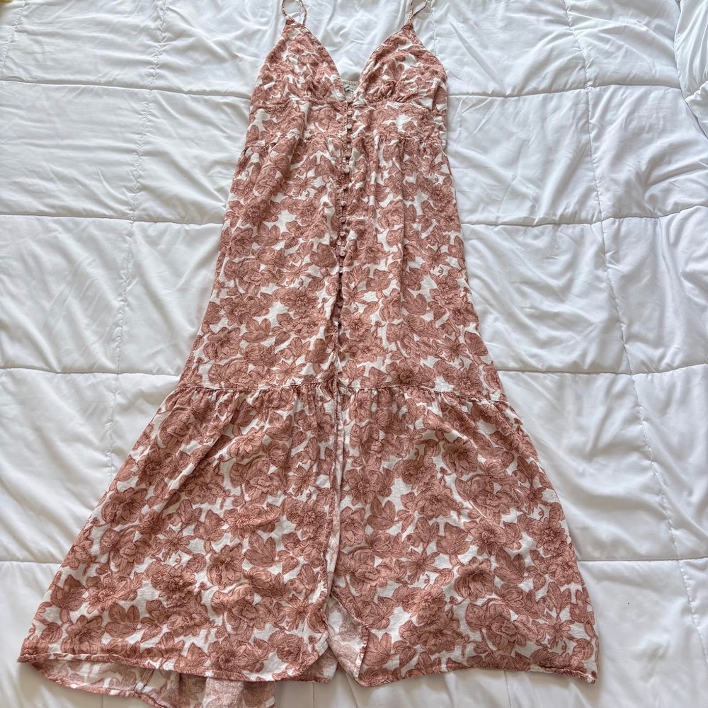 Abercrombie & Fitch Floral Linen Blend Maxi Dress Terracotta XLT Cottagecore